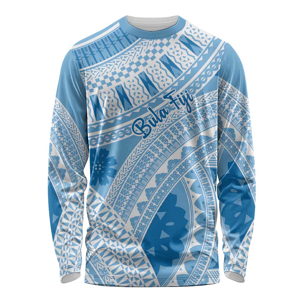 Bula Fiji Classic Masi Tapa Long Sleeve Shirt Turquoise - Polynesian Pride