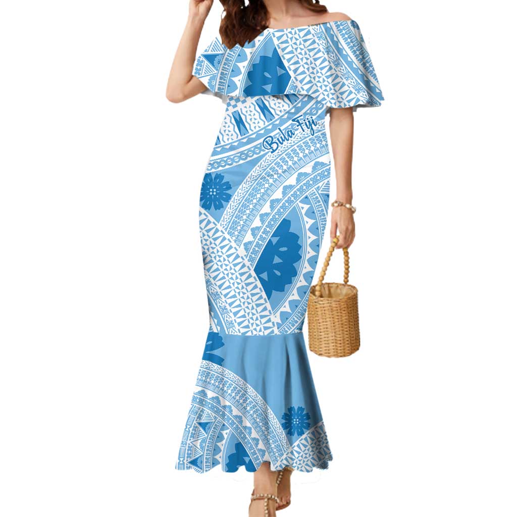 Bula Fiji Classic Masi Tapa Mermaid Dress Turquoise - Polynesian Pride