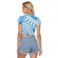 Bula Fiji Classic Masi Tapa Raglan Cropped T Shirt Turquoise - Polynesian Pride