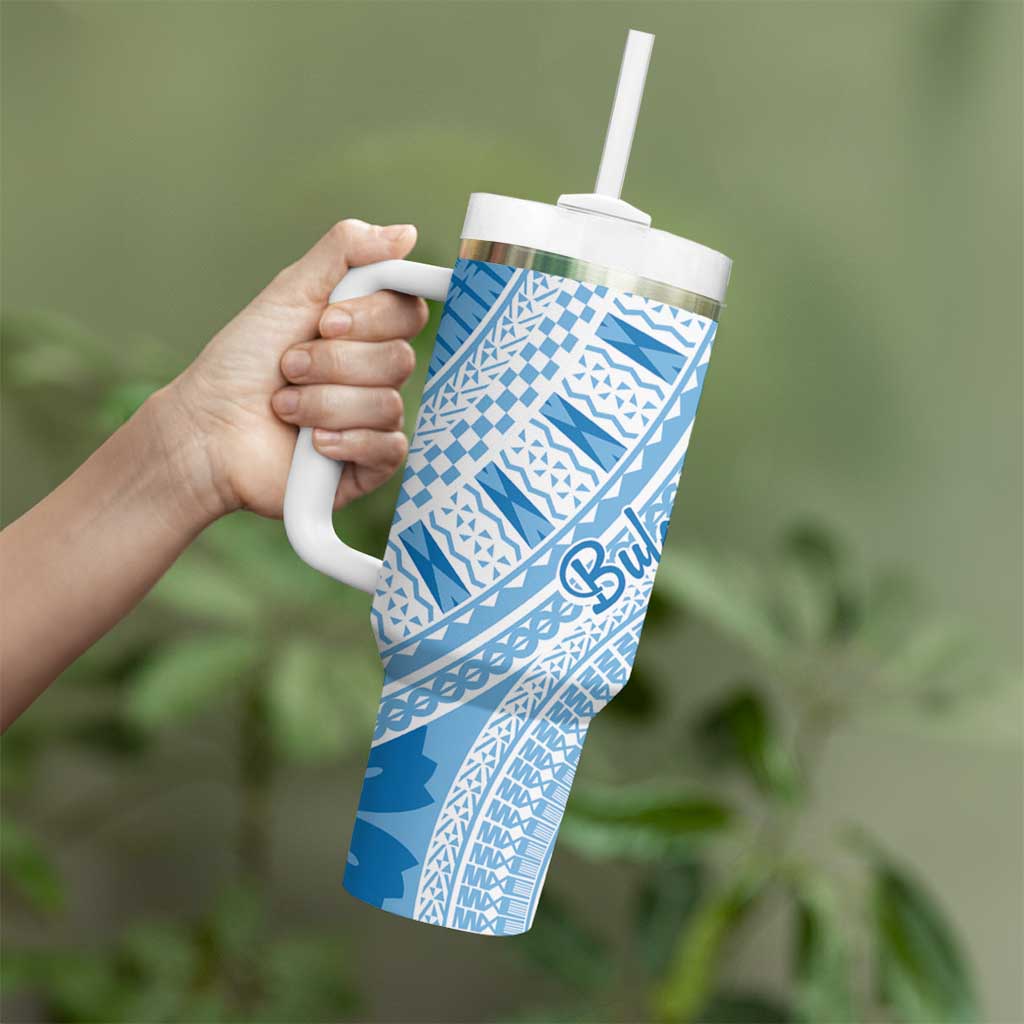 Bula Fiji Classic Masi Tapa Tumbler With Handle Turquoise - Polynesian Pride