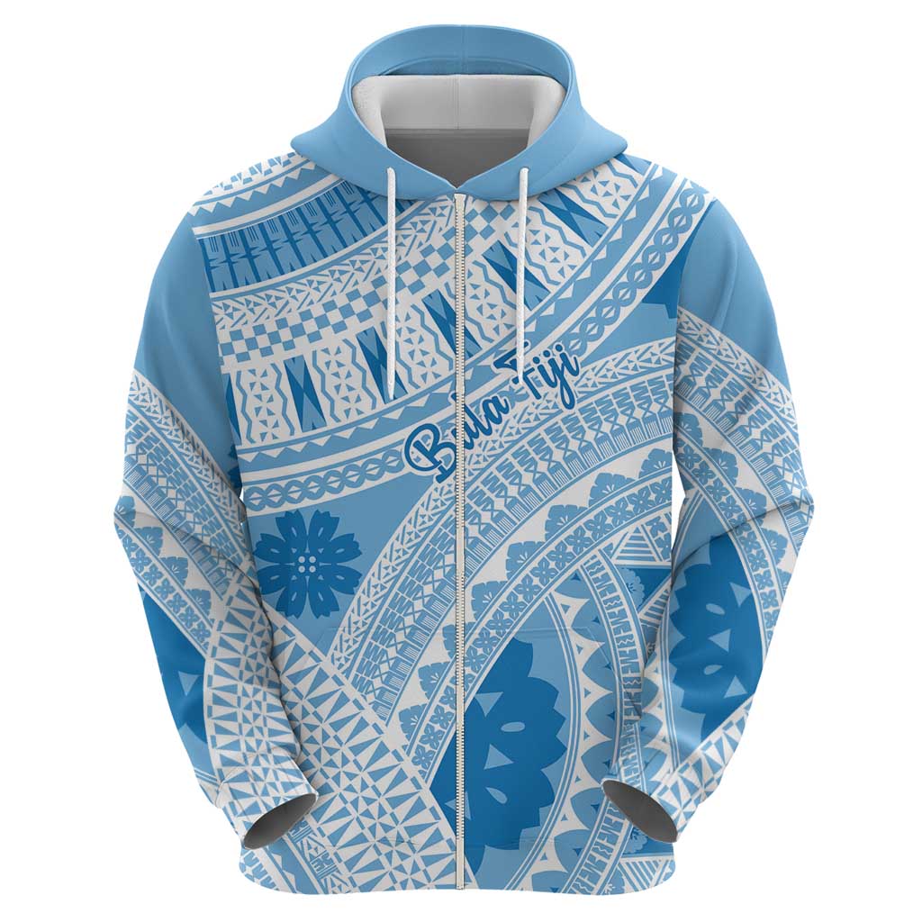 Bula Fiji Classic Masi Tapa Zip Hoodie Turquoise - Polynesian Pride