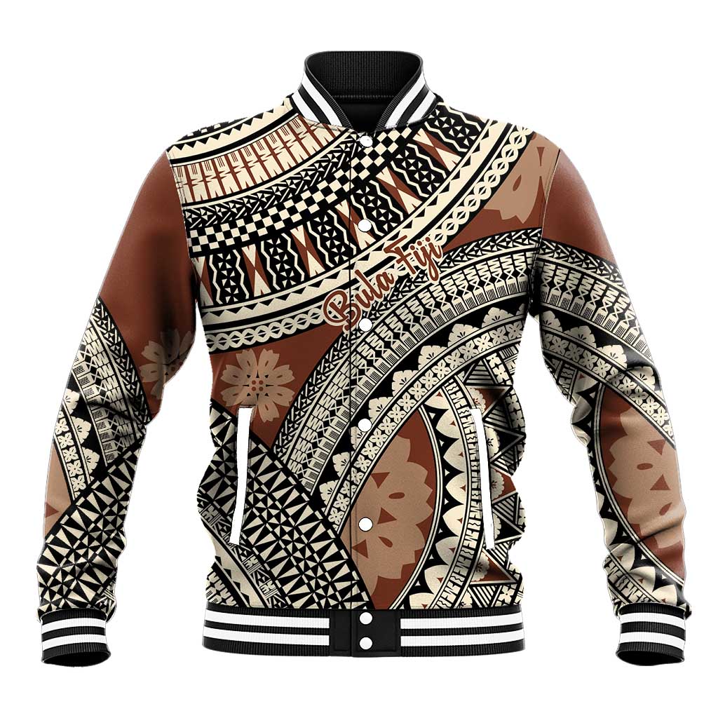 Bula Fiji Classic Masi Tapa Baseball Jacket Vintage Brown - Polynesian Pride