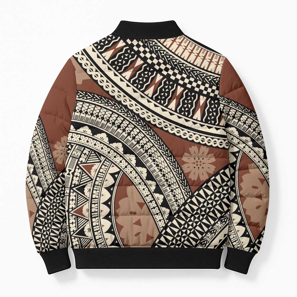 Bula Fiji Classic Masi Tapa Bomber Puffer Jacket Vintage Brown - Polynesian Pride