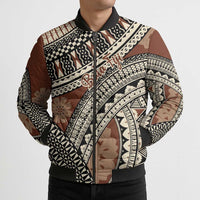Bula Fiji Classic Masi Tapa Bomber Puffer Jacket Vintage Brown - Polynesian Pride
