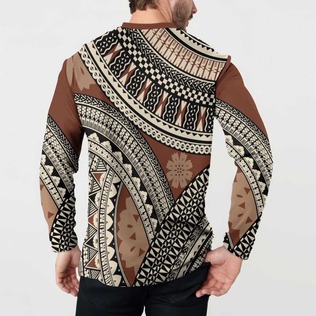 Bula Fiji Classic Masi Tapa Button Sweatshirt Vintage Brown - Polynesian Pride