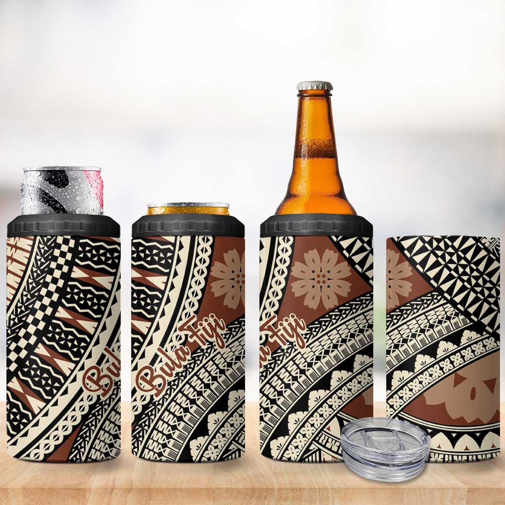 Bula Fiji Classic Masi Tapa 4 in 1 Can Cooler Tumbler Vintage Brown - Polynesian Pride