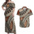 Bula Fiji Classic Masi Tapa Couples Matching Off Shoulder Maxi Dress and Hawaiian Shirt Vintage Brown - Polynesian Pride