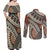 Bula Fiji Classic Masi Tapa Couples Matching Off Shoulder Maxi Dress and Long Sleeve Button Shirt Vintage Brown - Polynesian Pride