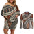 Bula Fiji Classic Masi Tapa Couples Matching Off Shoulder Short Dress and Long Sleeve Button Shirt Vintage Brown - Polynesian Pride