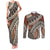 Bula Fiji Classic Masi Tapa Couples Matching Tank Maxi Dress and Long Sleeve Button Shirt Vintage Brown - Polynesian Pride