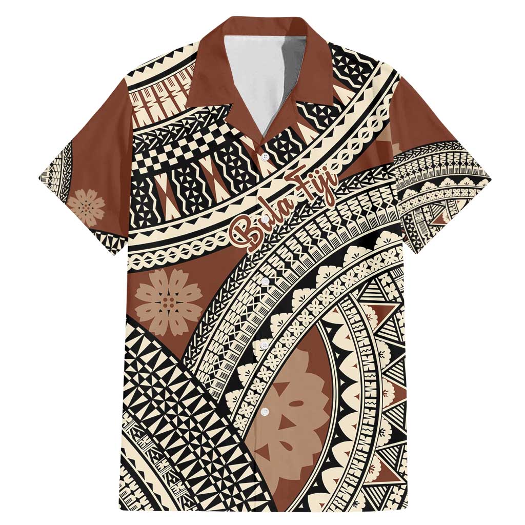 Bula Fiji Classic Masi Tapa Family Matching Mermaid Dress and Hawaiian Shirt Vintage Brown - Polynesian Pride