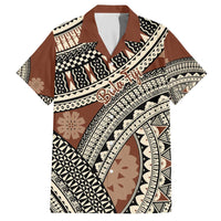 Bula Fiji Classic Masi Tapa Family Matching Off The Shoulder Long Sleeve Dress and Hawaiian Shirt Vintage Brown - Polynesian Pride