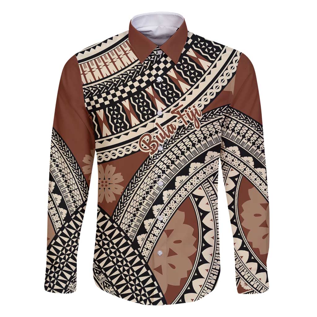 Bula Fiji Classic Masi Tapa Family Matching Off Shoulder Maxi Dress and Hawaiian Shirt Vintage Brown - Polynesian Pride