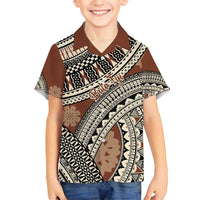 Bula Fiji Classic Masi Tapa Family Matching Off Shoulder Short Dress and Hawaiian Shirt Vintage Brown - Polynesian Pride