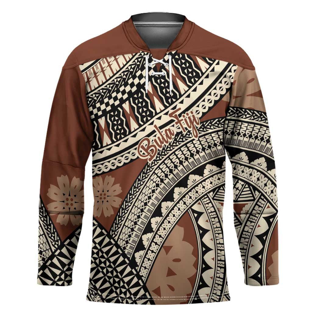 Bula Fiji Classic Masi Tapa Hockey Jersey Vintage Brown - Polynesian Pride
