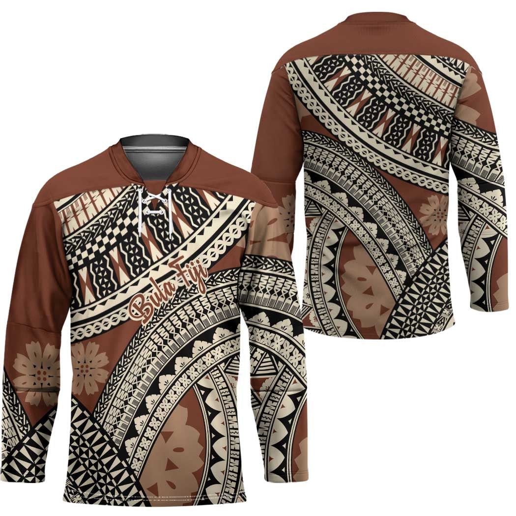 Bula Fiji Classic Masi Tapa Hockey Jersey Vintage Brown - Polynesian Pride