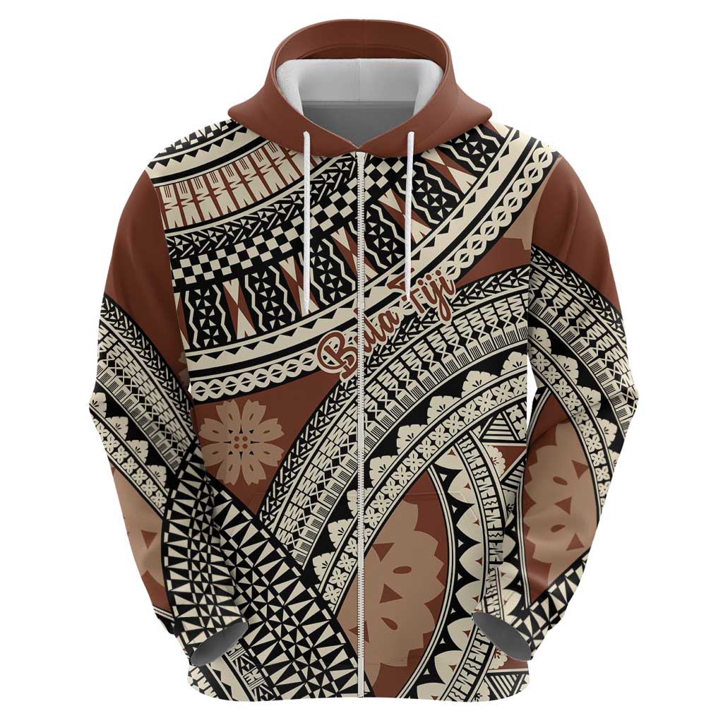Bula Fiji Classic Masi Tapa Hoodie Vintage Brown - Polynesian Pride