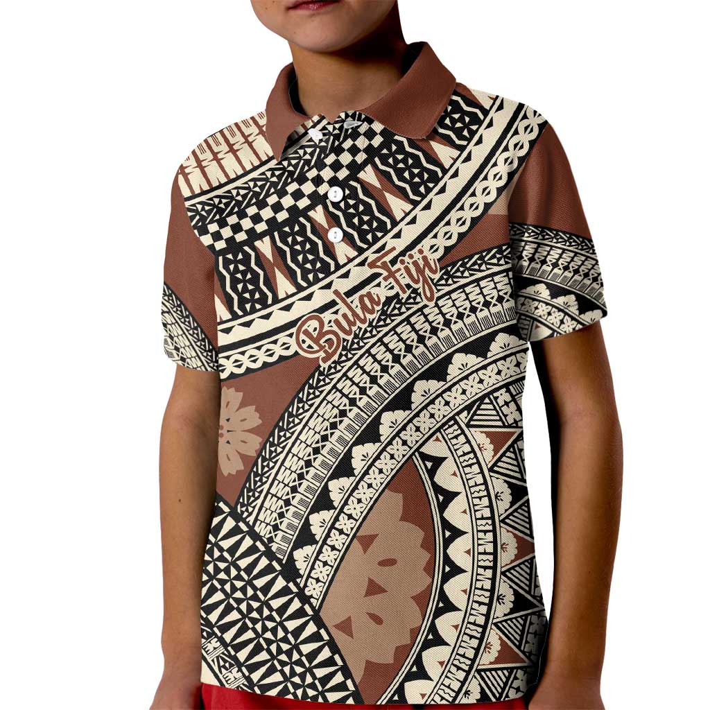 Bula Fiji Classic Masi Tapa Kid Polo Shirt Vintage Brown - Polynesian Pride