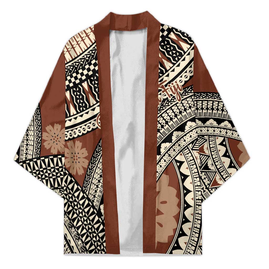 Bula Fiji Classic Masi Tapa Kimono Vintage Brown - Polynesian Pride