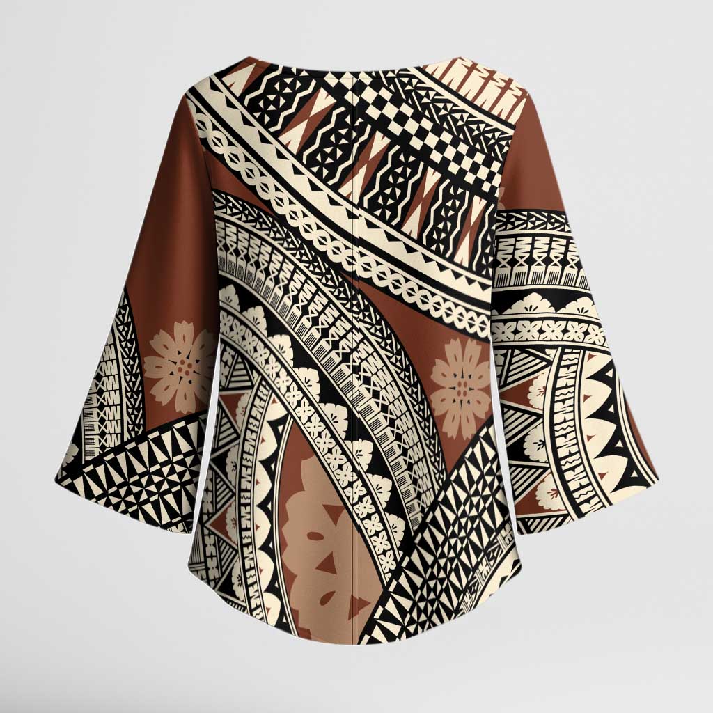 Bula Fiji Classic Masi Tapa Kimono Sleeve Blouse Vintage Brown - Polynesian Pride