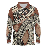 Bula Fiji Classic Masi Tapa Long Sleeve Polo Shirt Vintage Brown - Polynesian Pride