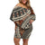 Bula Fiji Classic Masi Tapa Off Shoulder Short Dress Vintage Brown - Polynesian Pride