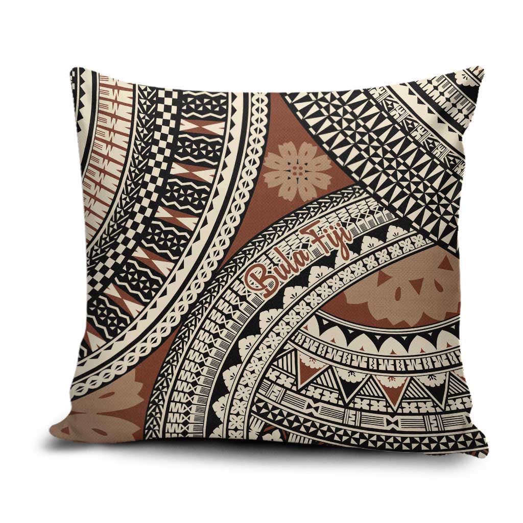 Bula Fiji Classic Masi Tapa Pillow Cover Vintage Brown - Polynesian Pride