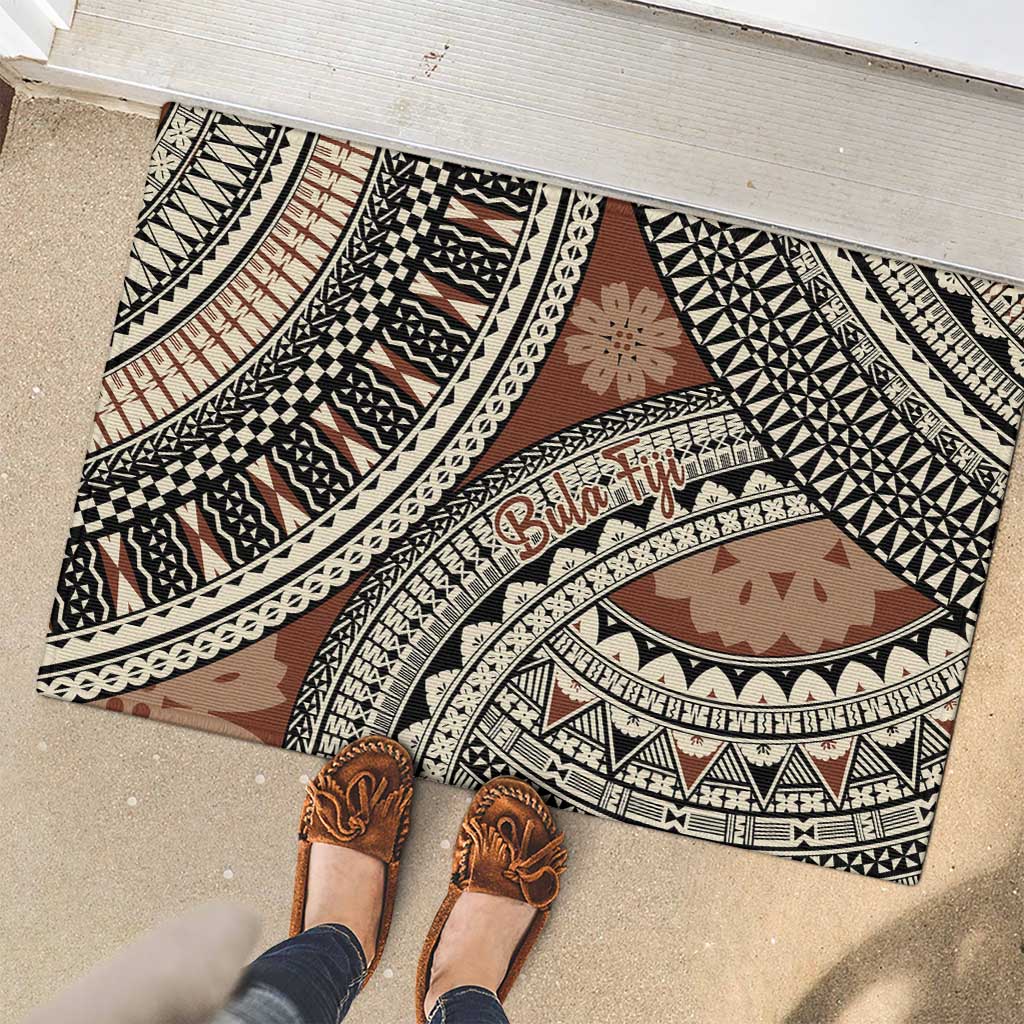 Bula Fiji Classic Masi Tapa Rubber Doormat Vintage Brown - Polynesian Pride