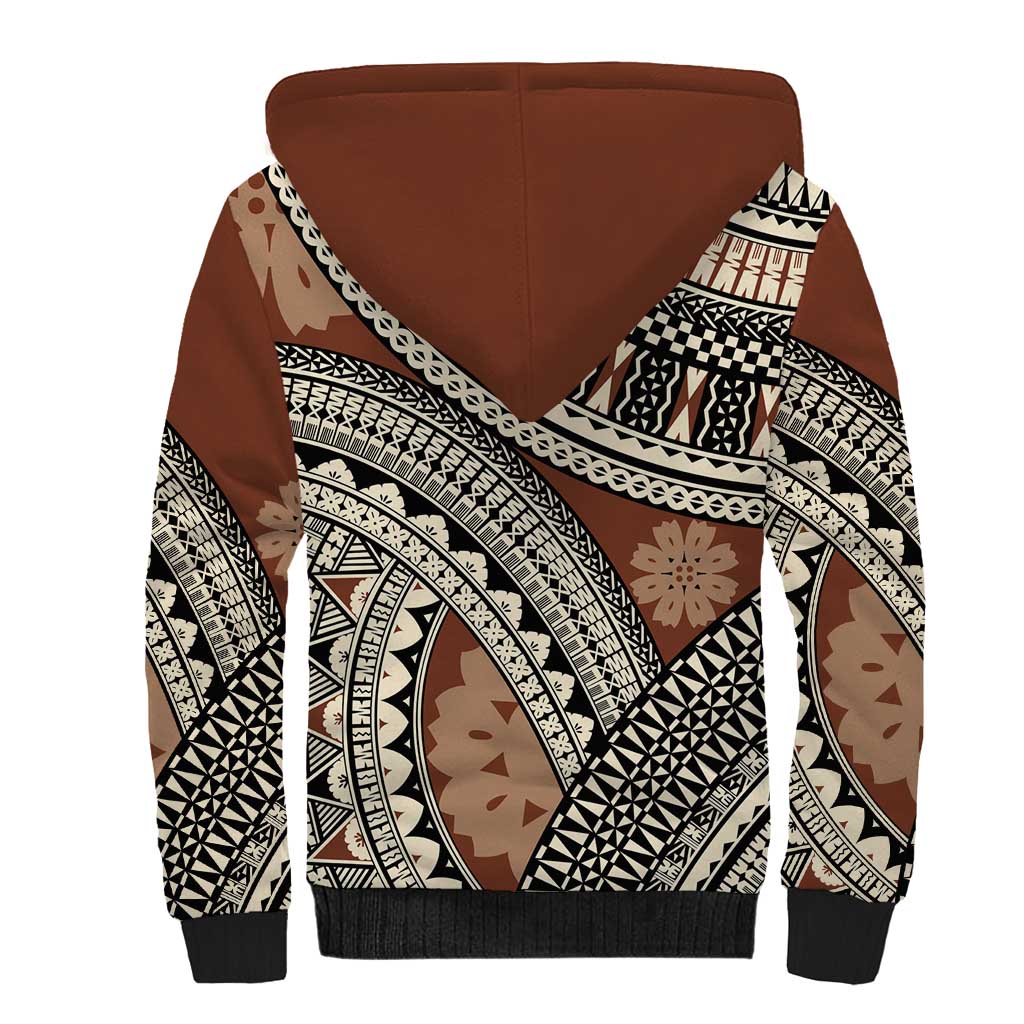 Bula Fiji Classic Masi Tapa Sherpa Hoodie Vintage Brown - Polynesian Pride