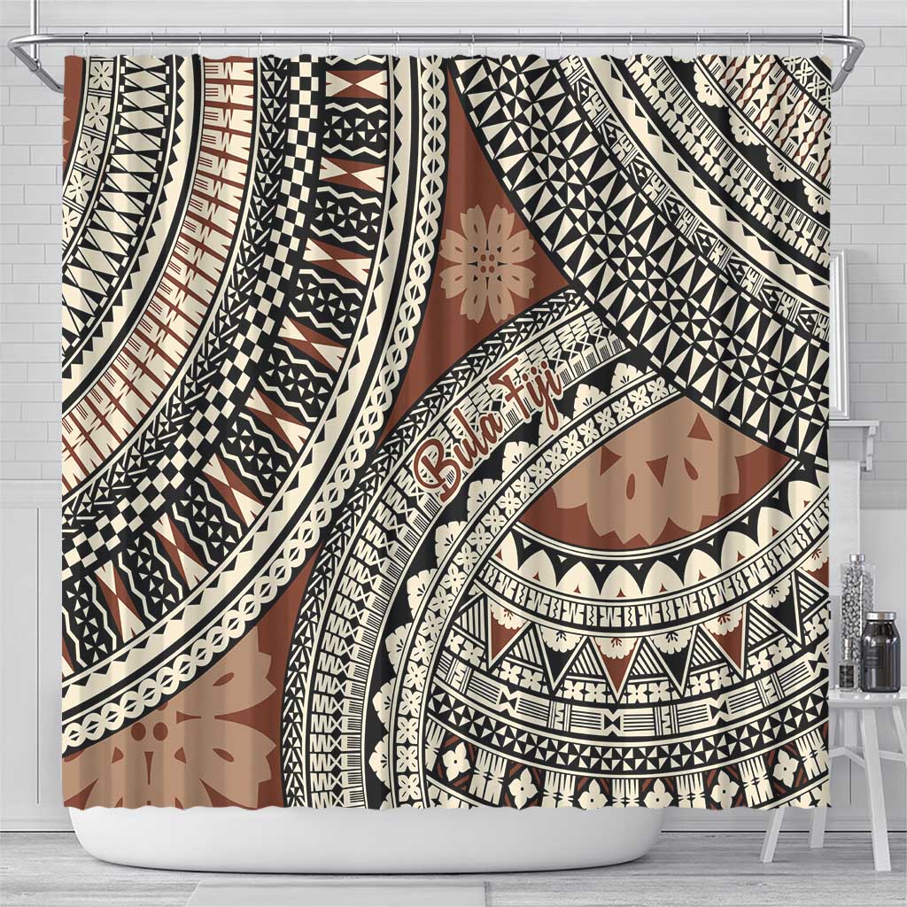 Bula Fiji Classic Masi Tapa Shower Curtain Vintage Brown - Polynesian Pride