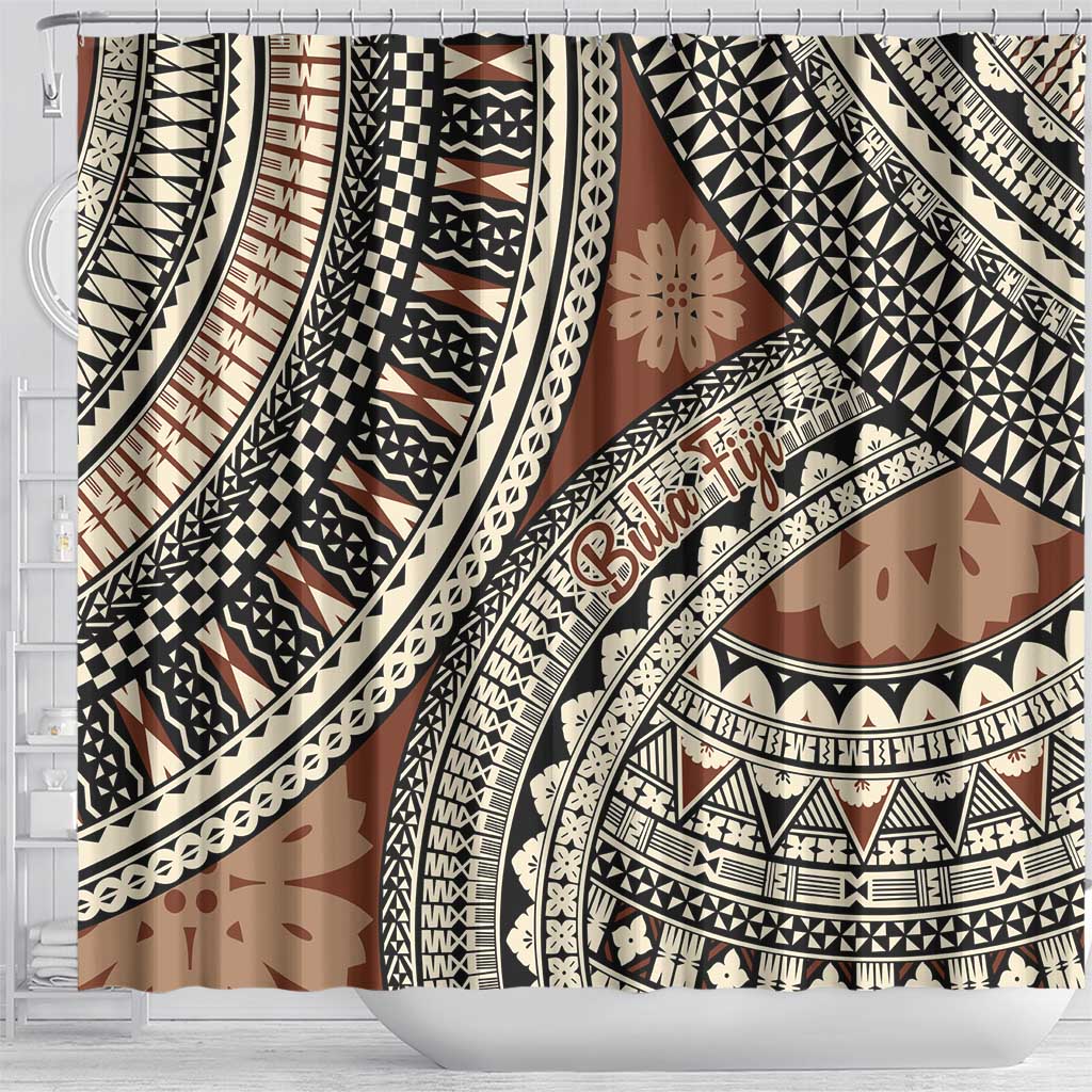Bula Fiji Classic Masi Tapa Shower Curtain Vintage Brown - Polynesian Pride
