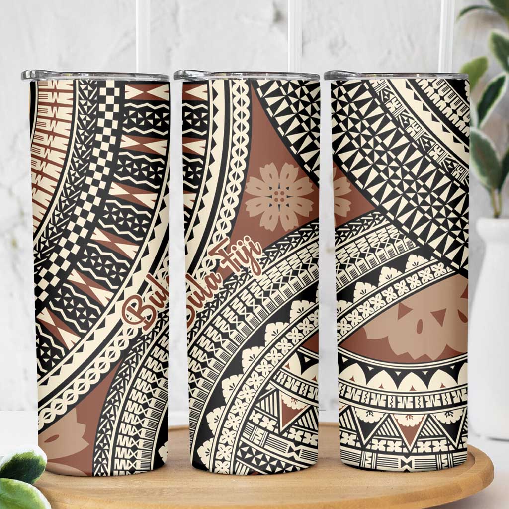 Bula Fiji Classic Masi Tapa Skinny Tumbler Vintage Brown - Polynesian Pride