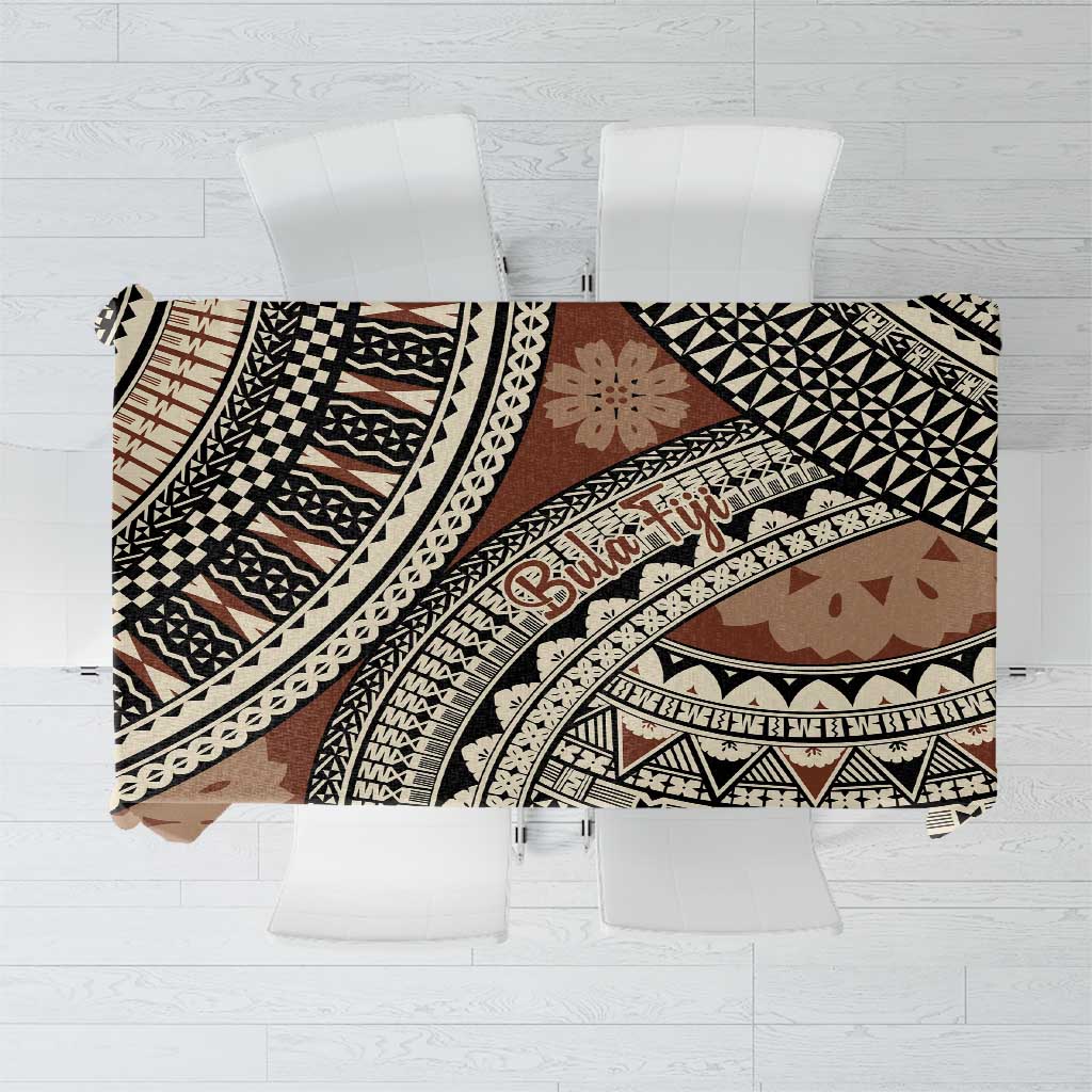 Bula Fiji Classic Masi Tapa Tablecloth Vintage Brown - Polynesian Pride