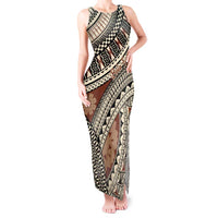 Bula Fiji Classic Masi Tapa Tank Maxi Dress Vintage Brown - Polynesian Pride