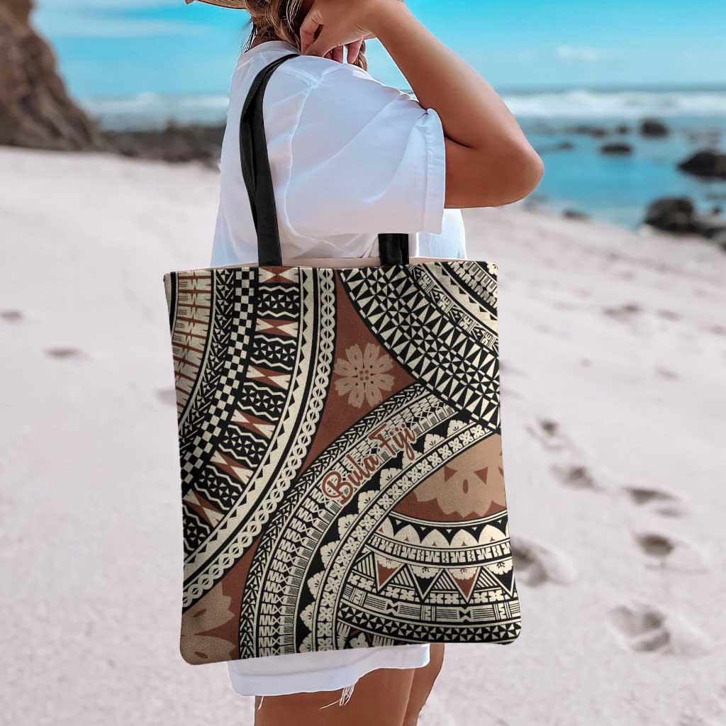 Bula Fiji Classic Masi Tapa Tote Bag Vintage Brown - Polynesian Pride