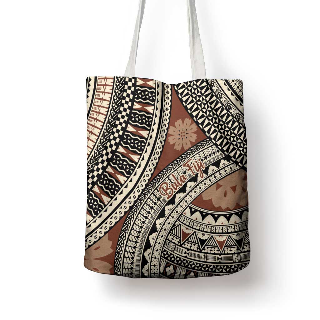 Bula Fiji Classic Masi Tapa Tote Bag Vintage Brown - Polynesian Pride
