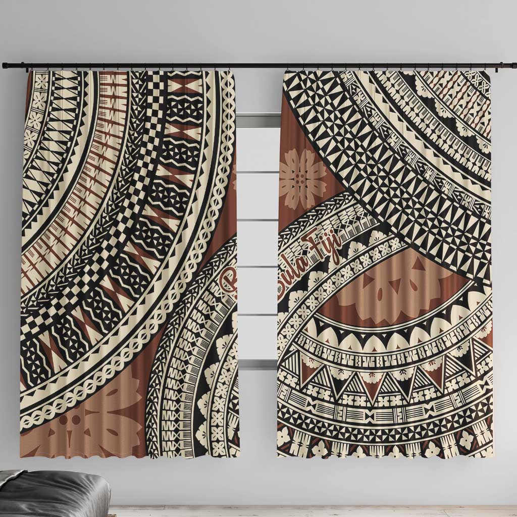Bula Fiji Classic Masi Tapa Window Curtain Vintage Brown - Polynesian Pride