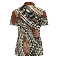 Bula Fiji Classic Masi Tapa Women Polo Shirt Vintage Brown - Polynesian Pride