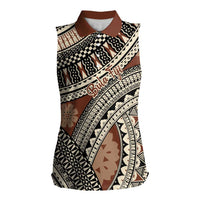 Bula Fiji Classic Masi Tapa Women Sleeveless Polo Shirt Vintage Brown - Polynesian Pride