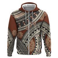 Bula Fiji Classic Masi Tapa Zip Hoodie Vintage Brown - Polynesian Pride
