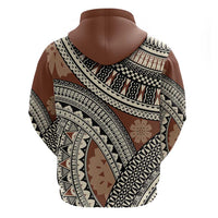 Bula Fiji Classic Masi Tapa Zip Hoodie Vintage Brown - Polynesian Pride