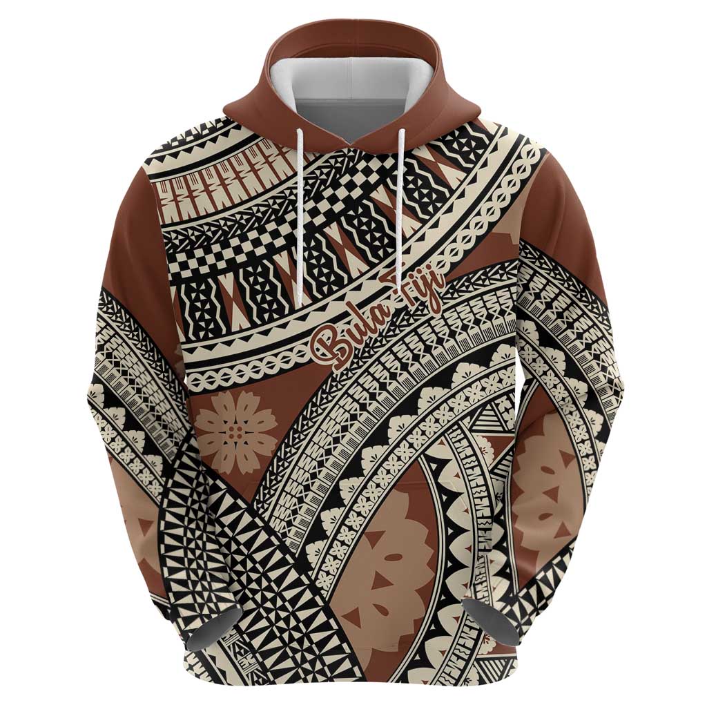 Bula Fiji Classic Masi Tapa Zip Hoodie Vintage Brown - Polynesian Pride