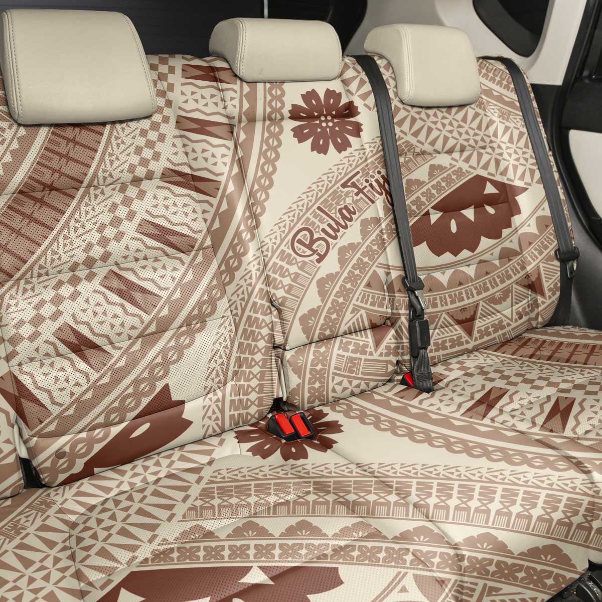 Bula Fiji Classic Masi Tapa Back Car Seat Cover Vintage Beige - Polynesian Pride
