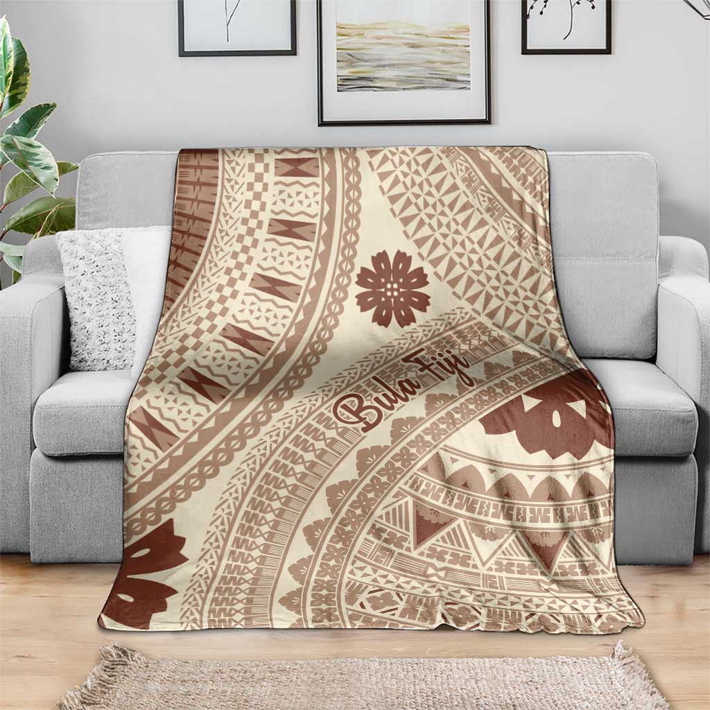 Bula Fiji Classic Masi Tapa Blanket Vintage Beige - Polynesian Pride