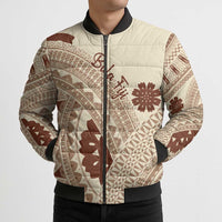 Bula Fiji Classic Masi Tapa Bomber Puffer Jacket Vintage Beige - Polynesian Pride