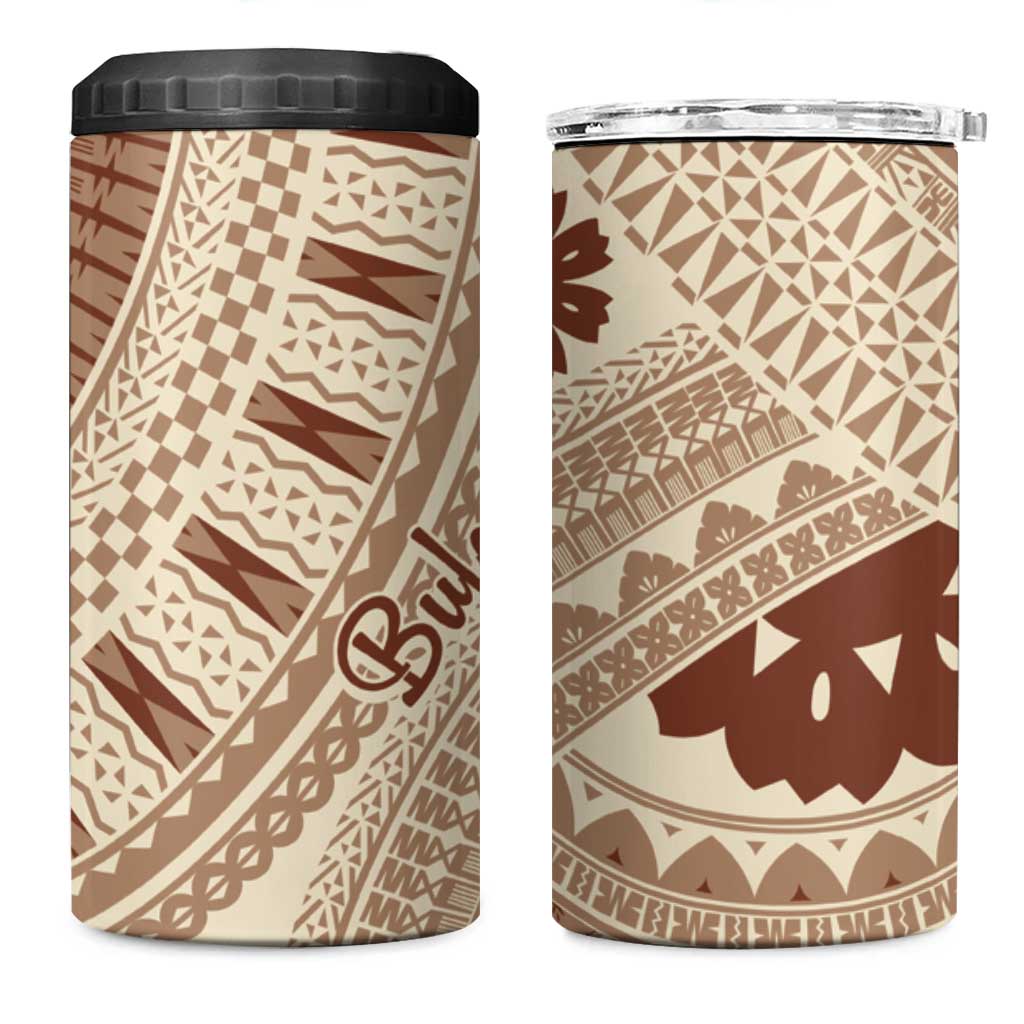 Bula Fiji Classic Masi Tapa 4 in 1 Can Cooler Tumbler Vintage Beige - Polynesian Pride