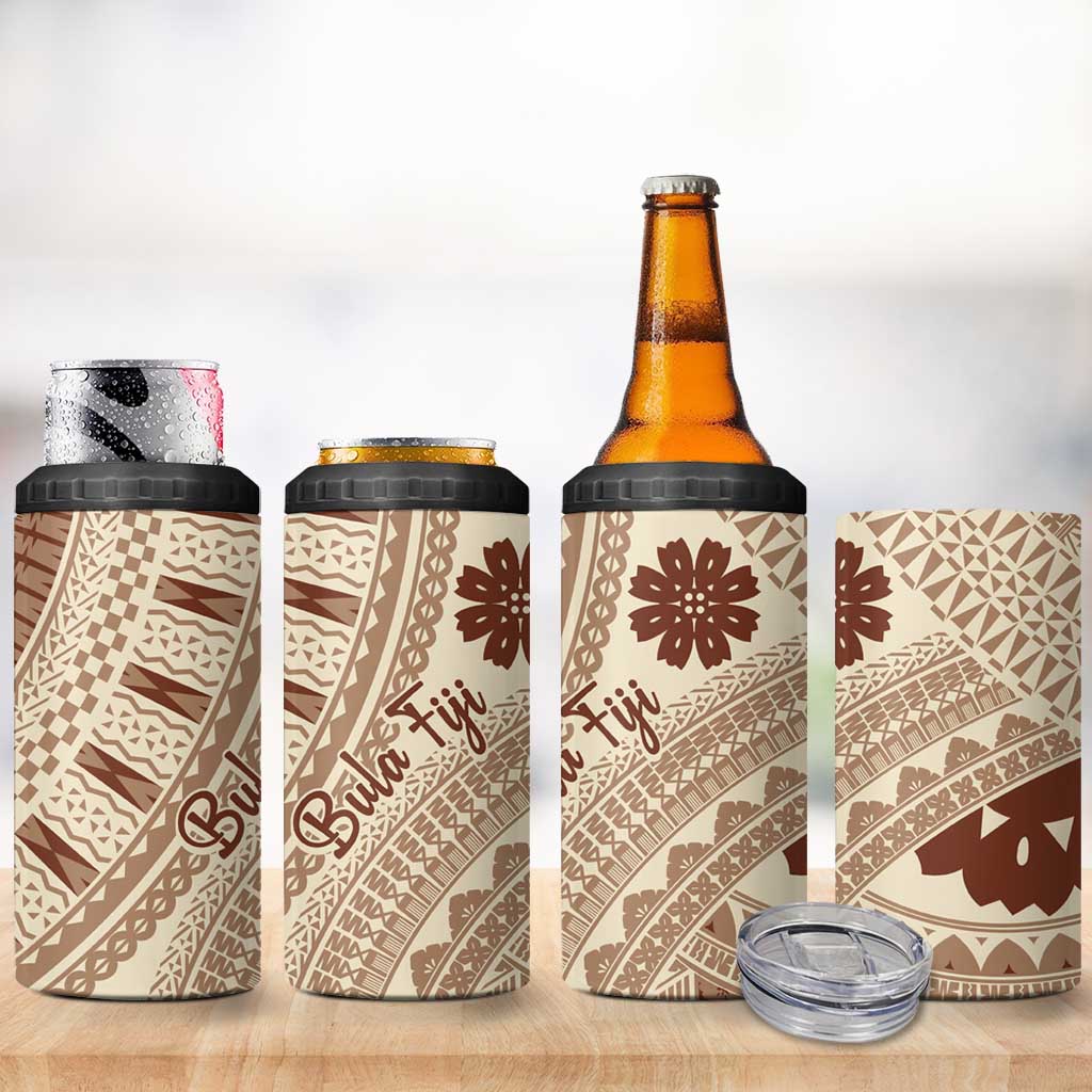 Bula Fiji Classic Masi Tapa 4 in 1 Can Cooler Tumbler Vintage Beige - Polynesian Pride