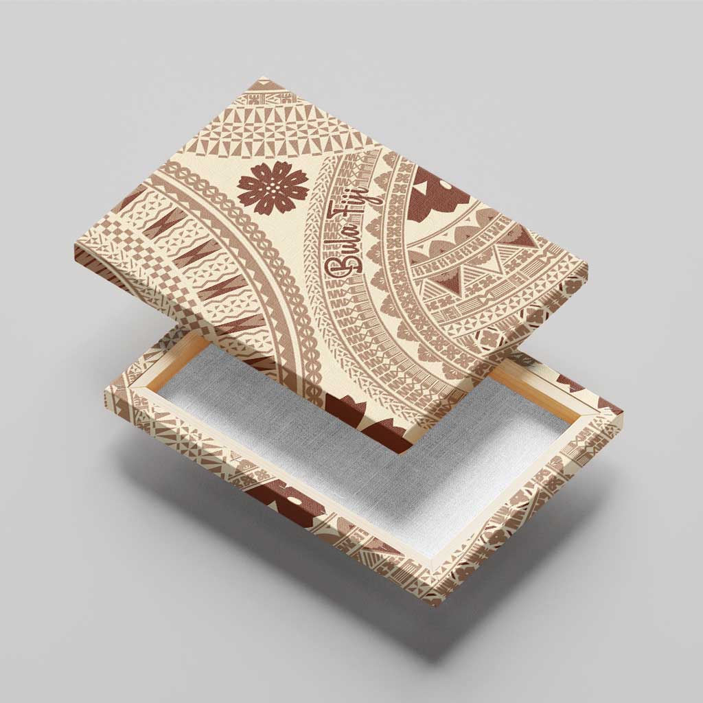 Bula Fiji Classic Masi Tapa Canvas Wall Art Vintage Beige - Polynesian Pride
