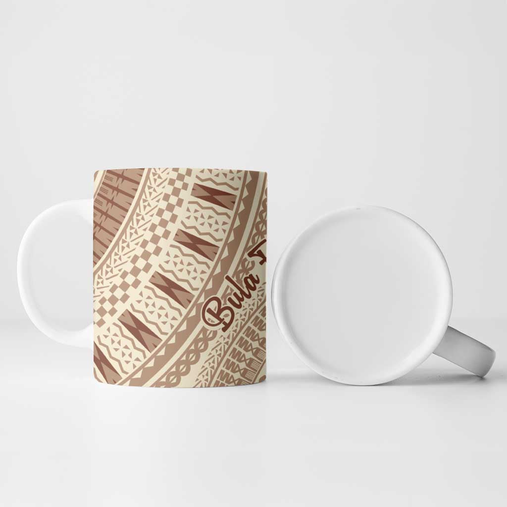 Bula Fiji Classic Masi Tapa Ceramic Mug Vintage Beige - Polynesian Pride