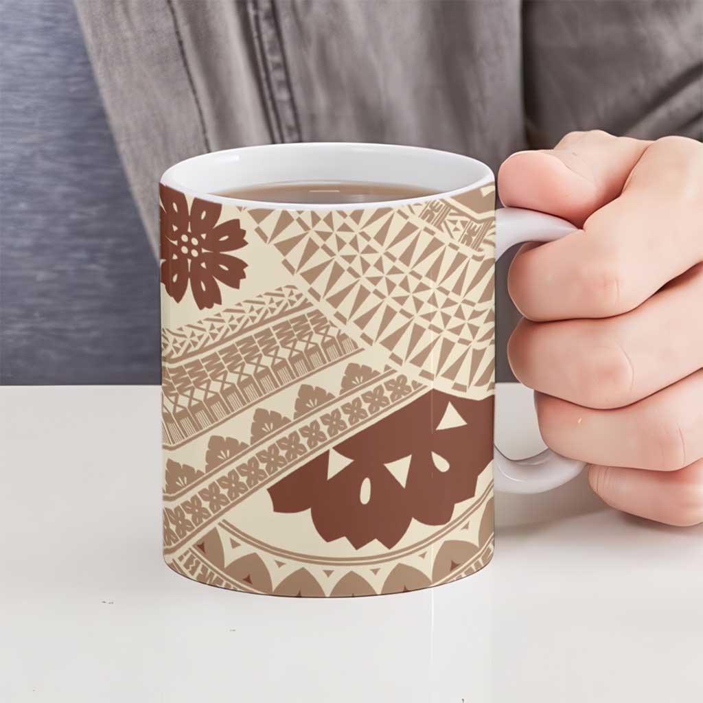 Bula Fiji Classic Masi Tapa Ceramic Mug Vintage Beige - Polynesian Pride